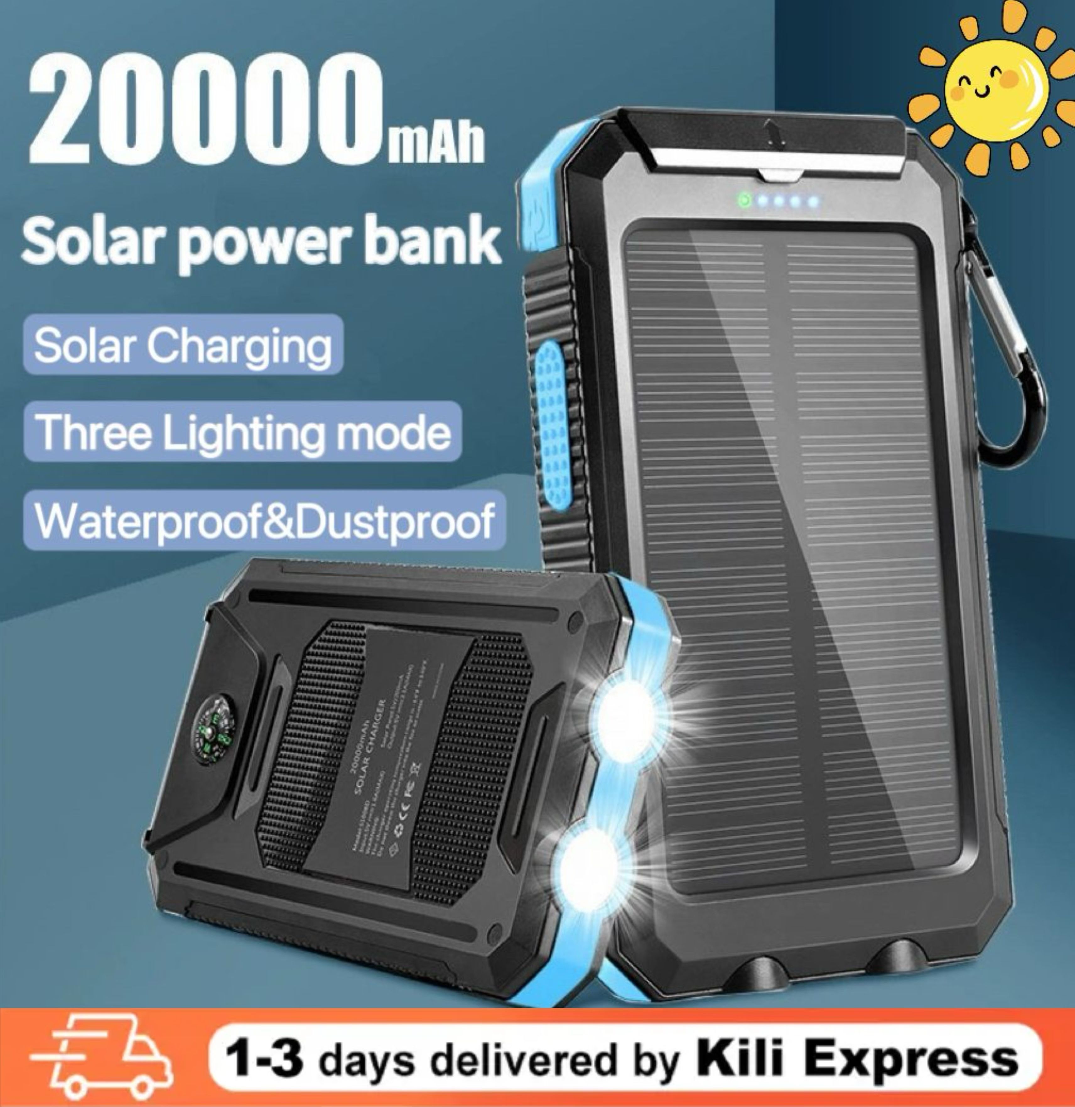 20000mAh Solar Power Bank with LED Light - Portable Solar Charger for Outdoor, Emergency, and Daily UseProduct