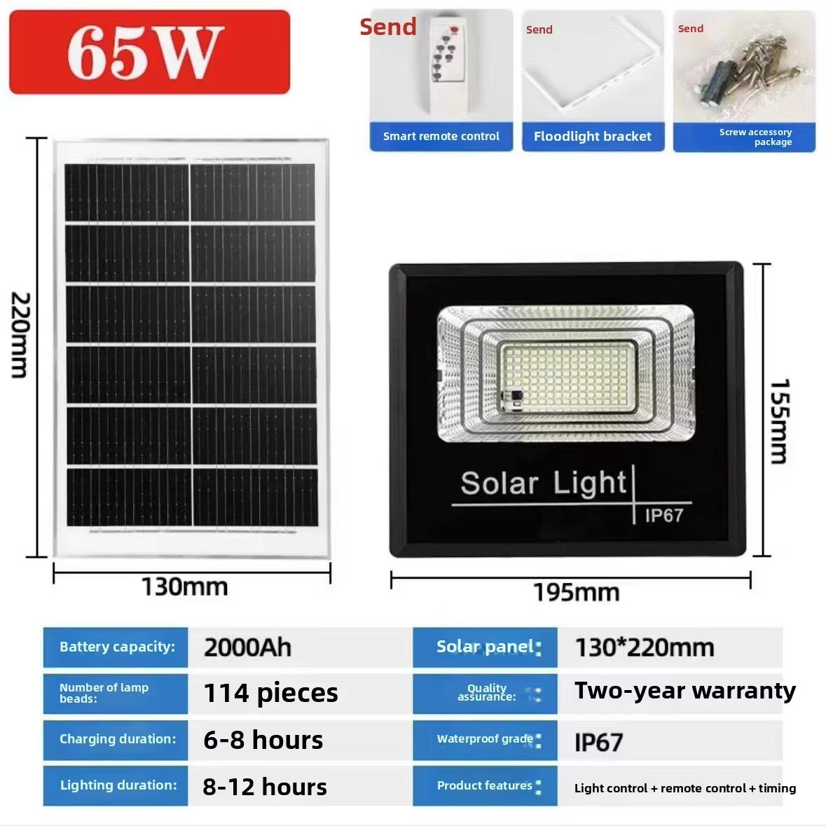 2026 New Solar Light Outdoor Light 100W  Waterproof IP67 Integrated Solar Outdoor Flood Light Garden Stadium Reflector Floodlights Solar Outdoor Light