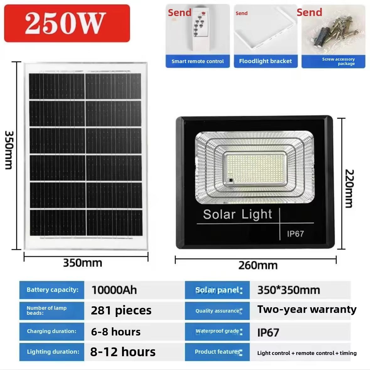 2026 New Solar Light Outdoor Light 100W  Waterproof IP67 Integrated Solar Outdoor Flood Light Garden Stadium Reflector Floodlights Solar Outdoor Light
