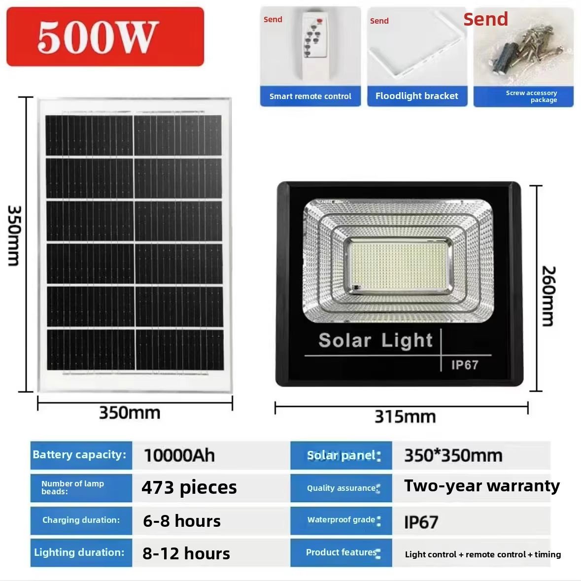 2026 New Solar Light Outdoor Light 100W  Waterproof IP67 Integrated Solar Outdoor Flood Light Garden Stadium Reflector Floodlights Solar Outdoor Light