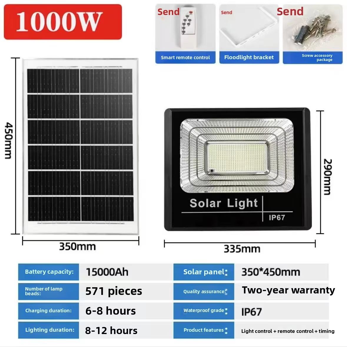 2026 New Solar Light Outdoor Light 100W  Waterproof IP67 Integrated Solar Outdoor Flood Light Garden Stadium Reflector Floodlights Solar Outdoor Light