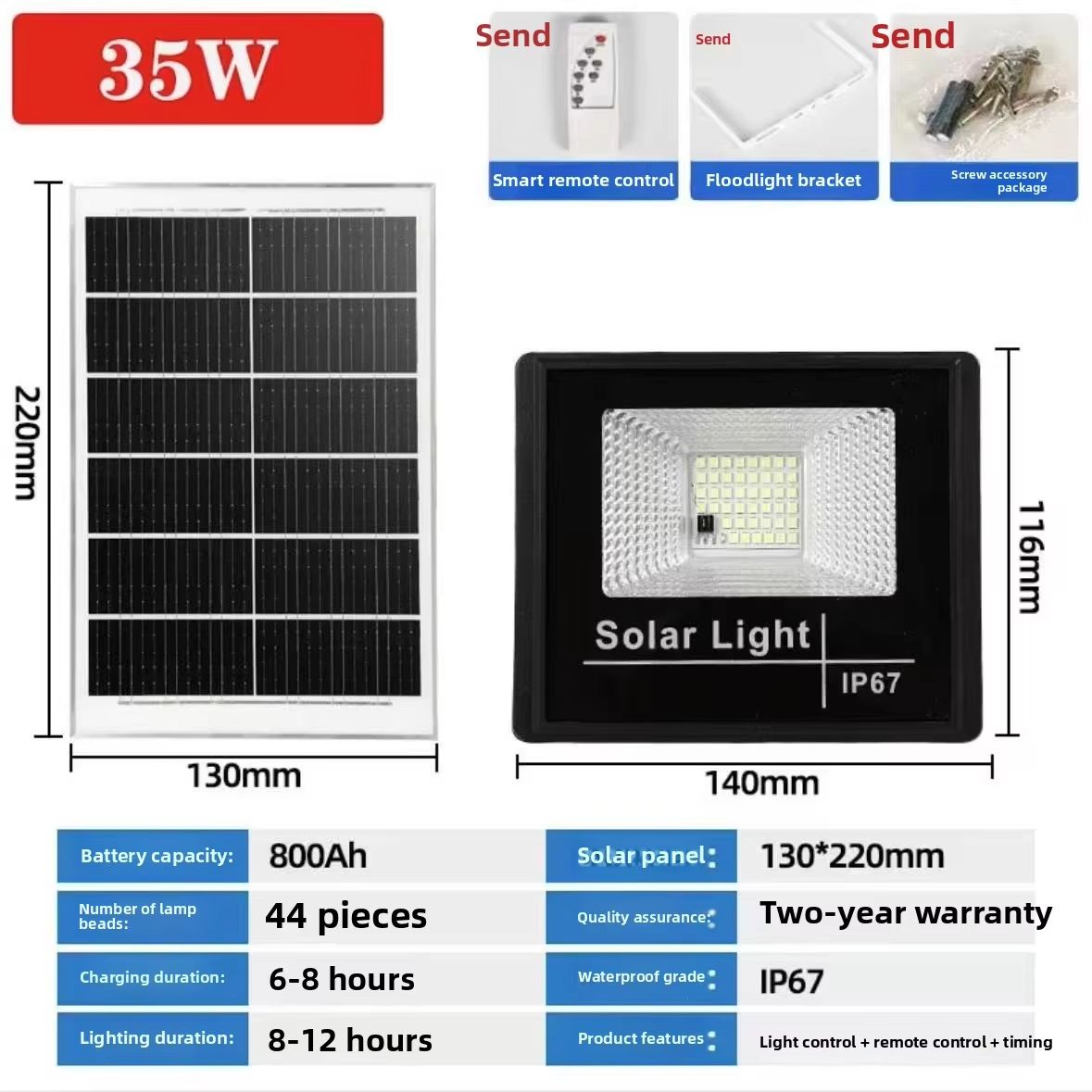 2026 New Solar Light Outdoor Light 100W  Waterproof IP67 Integrated Solar Outdoor Flood Light Garden Stadium Reflector Floodlights Solar Outdoor Light
