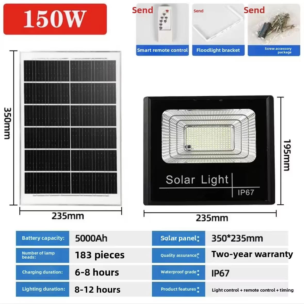 2026 New Solar Light Outdoor Light 100W  Waterproof IP67 Integrated Solar Outdoor Flood Light Garden Stadium Reflector Floodlights Solar Outdoor Light