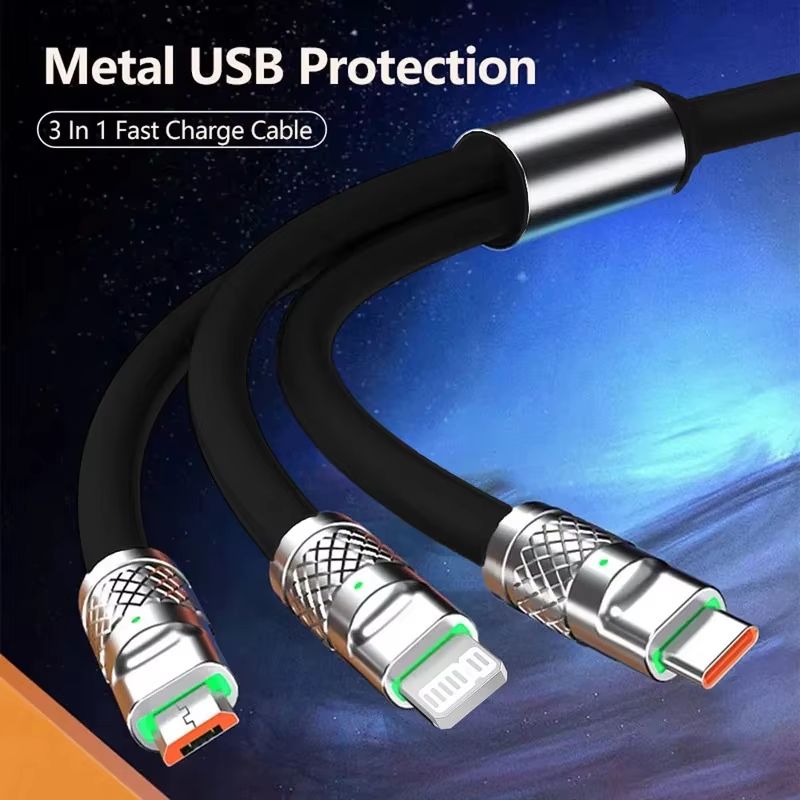 Jike Charger cable Usb cable data cable three-in-one charging cable one-to-three 120W super fast charging geek cable suitable for TYPE-C