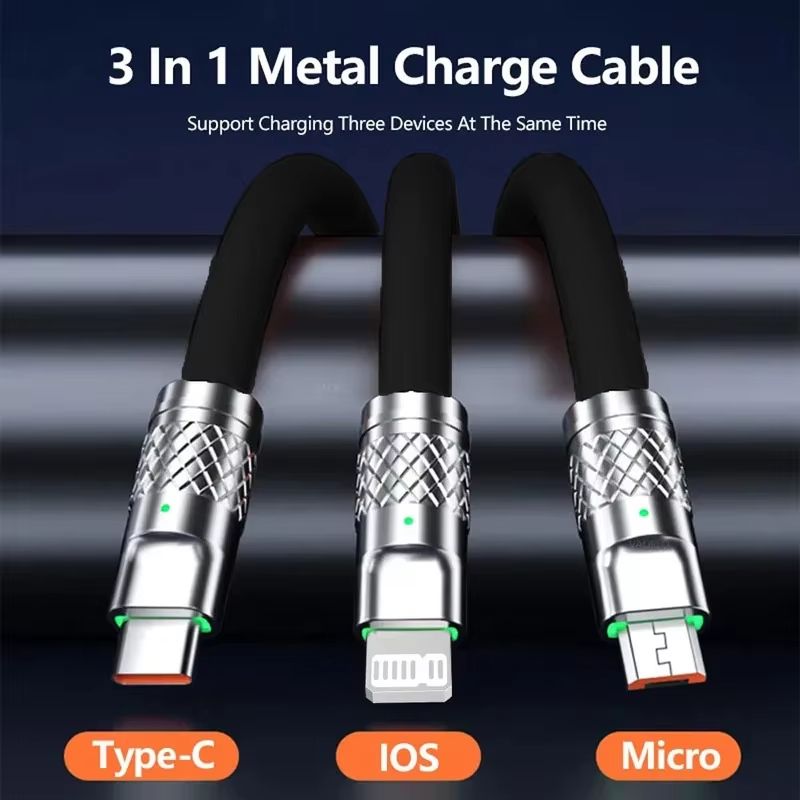 Jike Charger cable Usb cable data cable three-in-one charging cable one-to-three 120W super fast charging geek cable suitable for TYPE-C