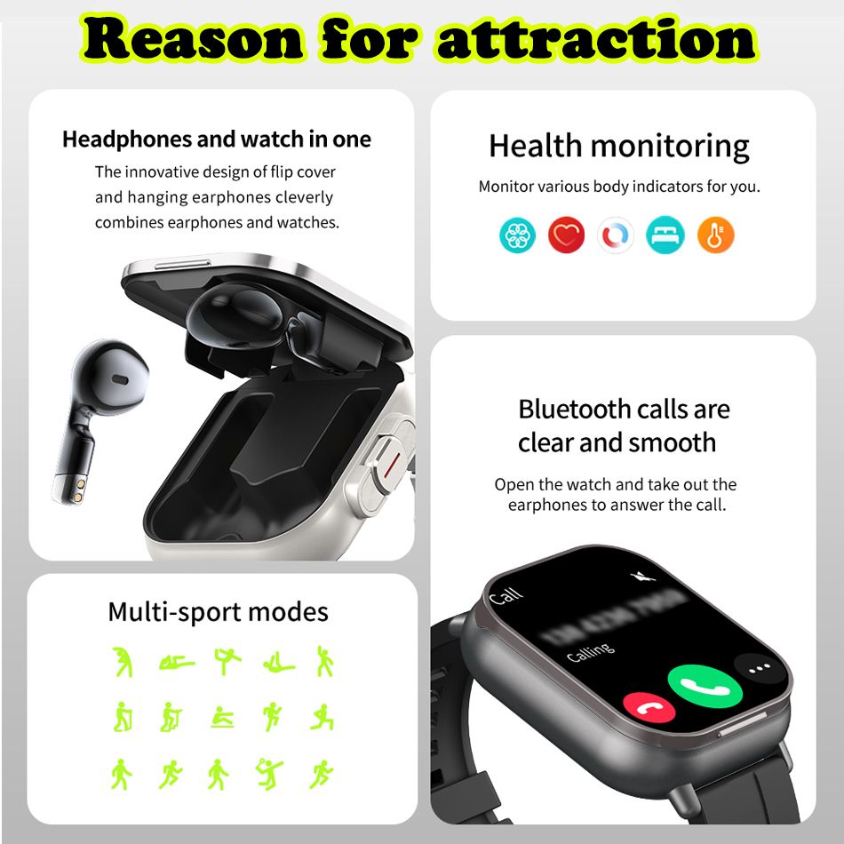 2026 New Smart Watch TWS 2-in-1 Bluetooth Earphones HIFI Sound Quality GPS Heart Rate Bluetooth Call For Men Women Smartwatches