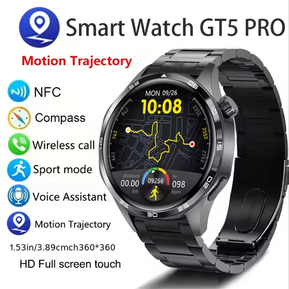 2026 New For HUAWEI Smart Watch Men GT5 PRO NFC GPS Sports Compass Fitness Heart Rate Bluetooth Call Smartwatch Watch 5 Pro