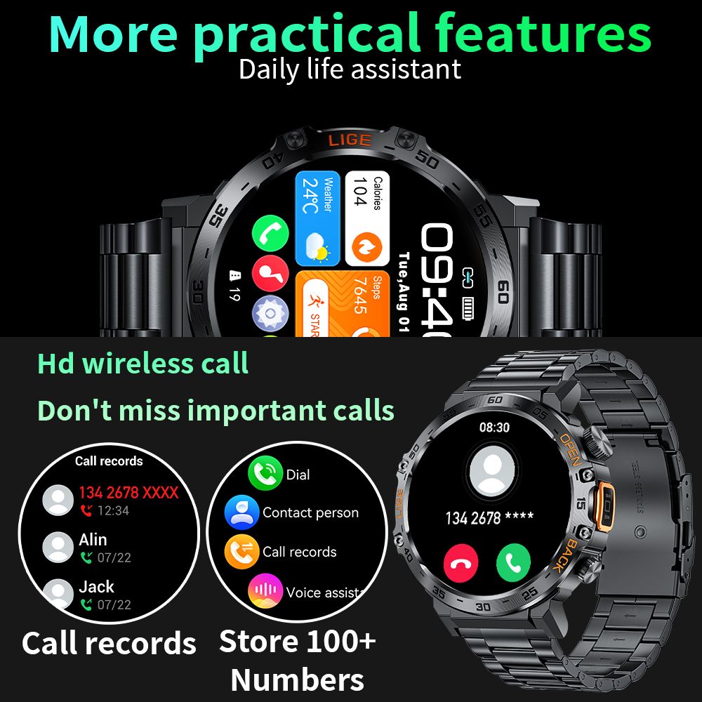 LIGE Smart Watch Men 360*360 AMOLED HD Screen Waterproof Sport Fitness Watches Flashlight New Men Smartwatch For Andrio IOS