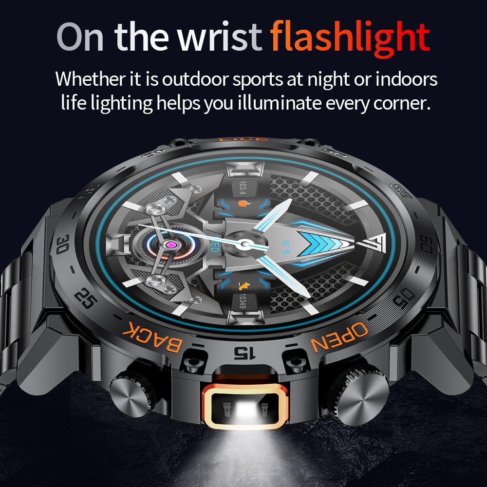 LIGE Smart Watch Men 360*360 AMOLED HD Screen Waterproof Sport Fitness Watches Flashlight New Men Smartwatch For Andrio IOS