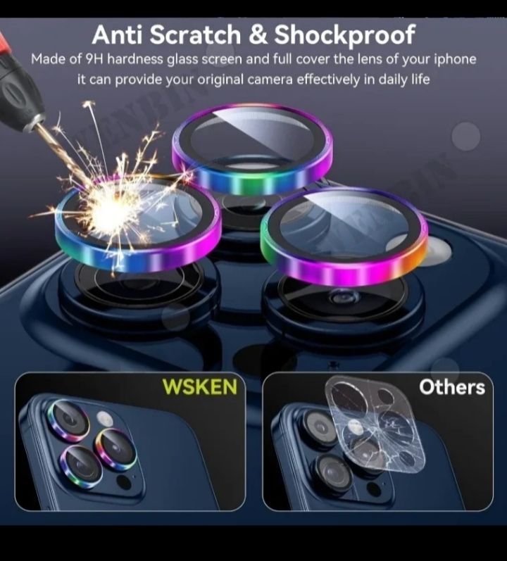 CAMERA LENS PROTECTORS - METAL RING TEMEPERED GLASS CAMERA LENS FOR IPHONE 13,14 & 15 PROMAX