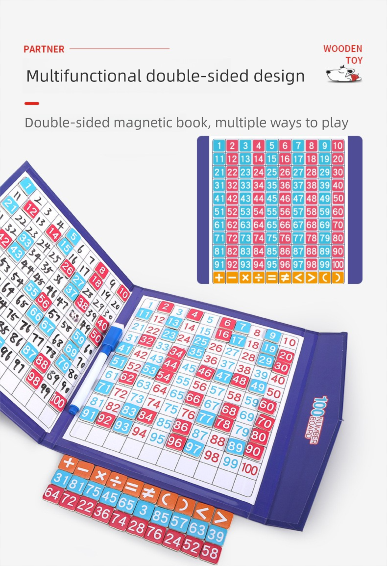 Montessori teaching aids, magnetic hundred number board, digital building blocks, kindergarten hundred sorting, number sense training, addition and subtraction toys