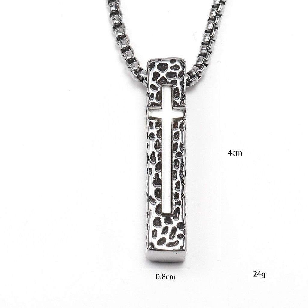 European and American Retro Titanium Steel Stone Pattern Rectangular Cross Personalized Simple Stainless Steel Necklace for Men