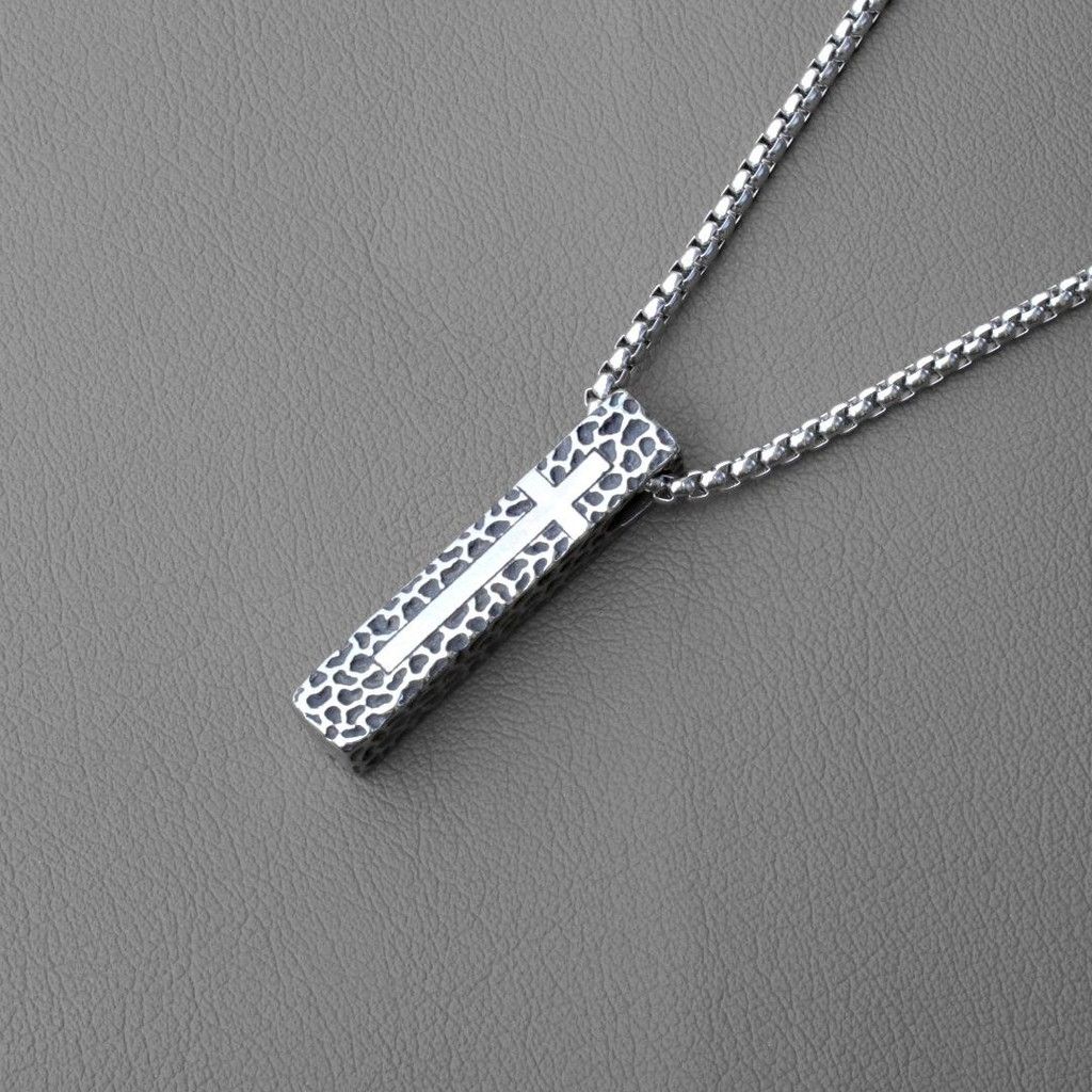 European and American Retro Titanium Steel Stone Pattern Rectangular Cross Personalized Simple Stainless Steel Necklace for Men