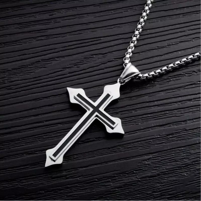 Fashion Accessories > Jewelry > Men Jewelry > Necklaces > Fashion Necklaces  60CM Cross Necklace Men's Stainless Steel Domineering Korean Style Fashion Couple Pendant Male Student Pendant Accessories