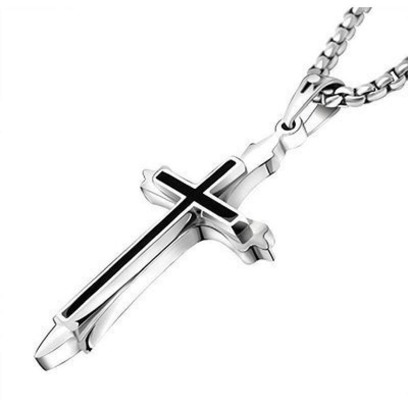 Fashion Accessories > Jewelry > Men Jewelry > Necklaces > Fashion Necklaces  60CM Cross Necklace Men's Stainless Steel Domineering Korean Style Fashion Couple Pendant Male Student Pendant Accessories