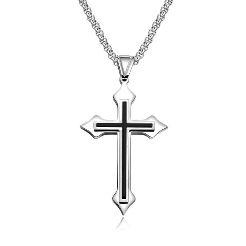 Fashion Accessories > Jewelry > Men Jewelry > Necklaces > Fashion Necklaces  60CM Cross Necklace Men's Stainless Steel Domineering Korean Style Fashion Couple Pendant Male Student Pendant Accessories