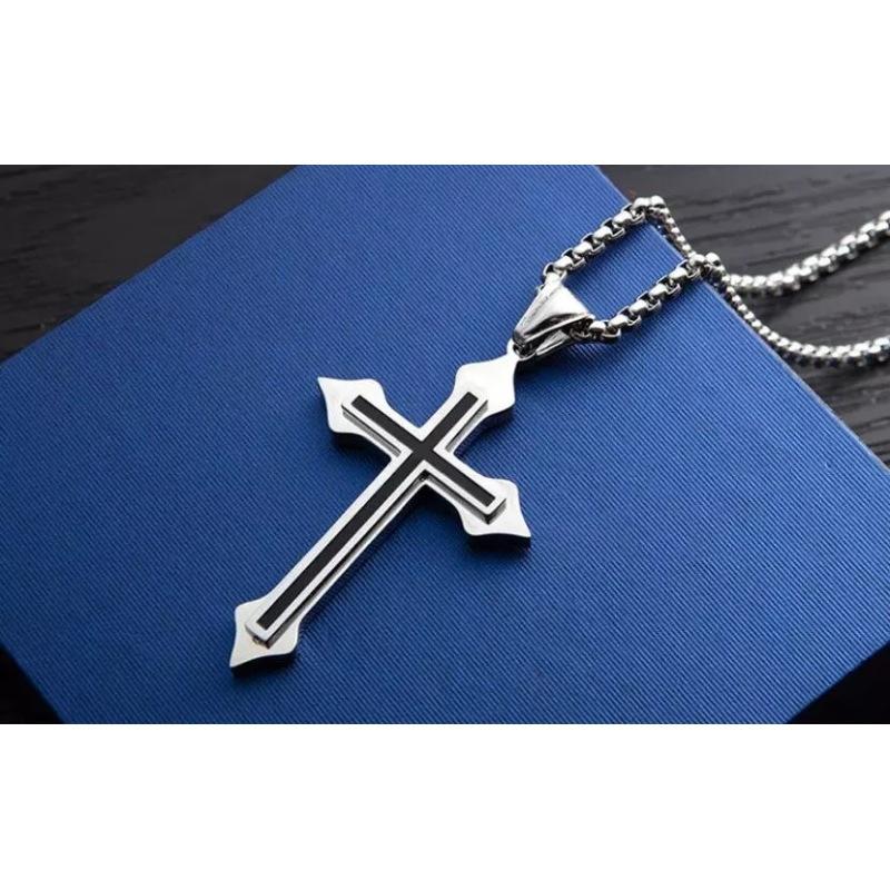Fashion Accessories > Jewelry > Men Jewelry > Necklaces > Fashion Necklaces  60CM Cross Necklace Men's Stainless Steel Domineering Korean Style Fashion Couple Pendant Male Student Pendant Accessories