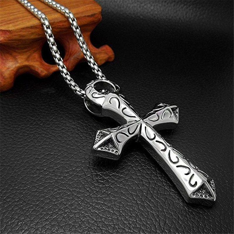 Fashion Accessories > Jewelry > Men Jewelry > Necklaces > Fashion Necklaces 60CM Personalized Cross Necklace Titanium Steel Fashionable Boys Chain Pendant Trendy Personalized Pendant+Free gift box