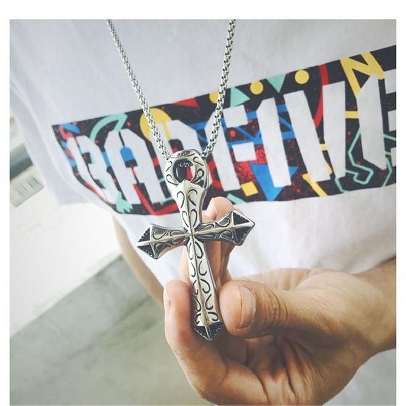 Fashion Accessories > Jewelry > Men Jewelry > Necklaces > Fashion Necklaces 60CM Personalized Cross Necklace Titanium Steel Fashionable Boys Chain Pendant Trendy Personalized Pendant+Free gift box
