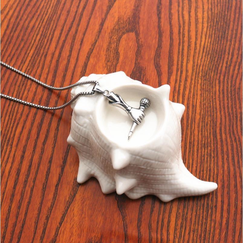 Fashion Accessories > Jewelry > Men Jewelry > Necklaces > Fashion60CM New Stainless Steel Jewelry Creative Male And Female Singer Holding Microphone Microphone Necklace Rock And Roll Hip-hop Necklace