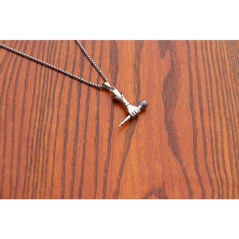 Fashion Accessories > Jewelry > Men Jewelry > Necklaces > Fashion60CM New Stainless Steel Jewelry Creative Male And Female Singer Holding Microphone Microphone Necklace Rock And Roll Hip-hop Necklace