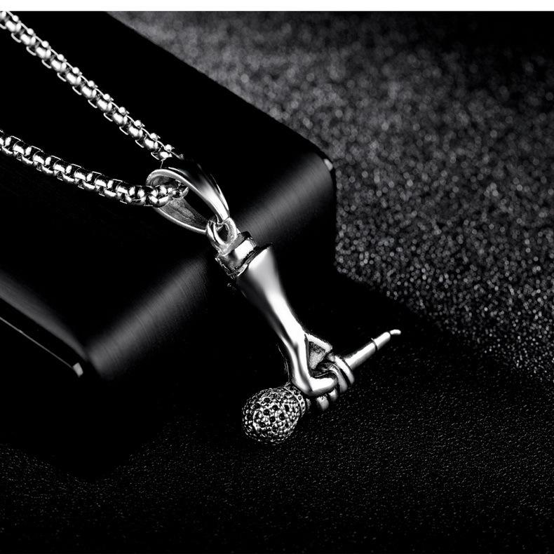 Fashion Accessories > Jewelry > Men Jewelry > Necklaces > Fashion60CM New Stainless Steel Jewelry Creative Male And Female Singer Holding Microphone Microphone Necklace Rock And Roll Hip-hop Necklace