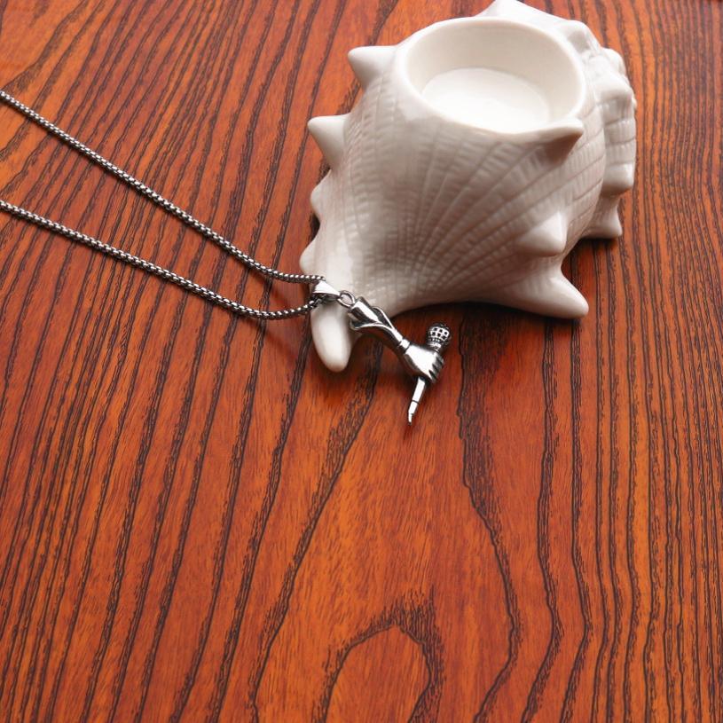 Fashion Accessories > Jewelry > Men Jewelry > Necklaces > Fashion60CM New Stainless Steel Jewelry Creative Male And Female Singer Holding Microphone Microphone Necklace Rock And Roll Hip-hop Necklace