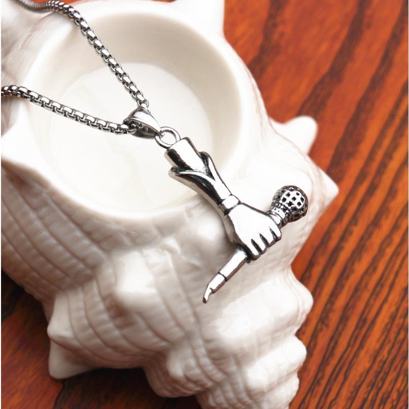 Fashion Accessories > Jewelry > Men Jewelry > Necklaces > Fashion60CM New Stainless Steel Jewelry Creative Male And Female Singer Holding Microphone Microphone Necklace Rock And Roll Hip-hop Necklace