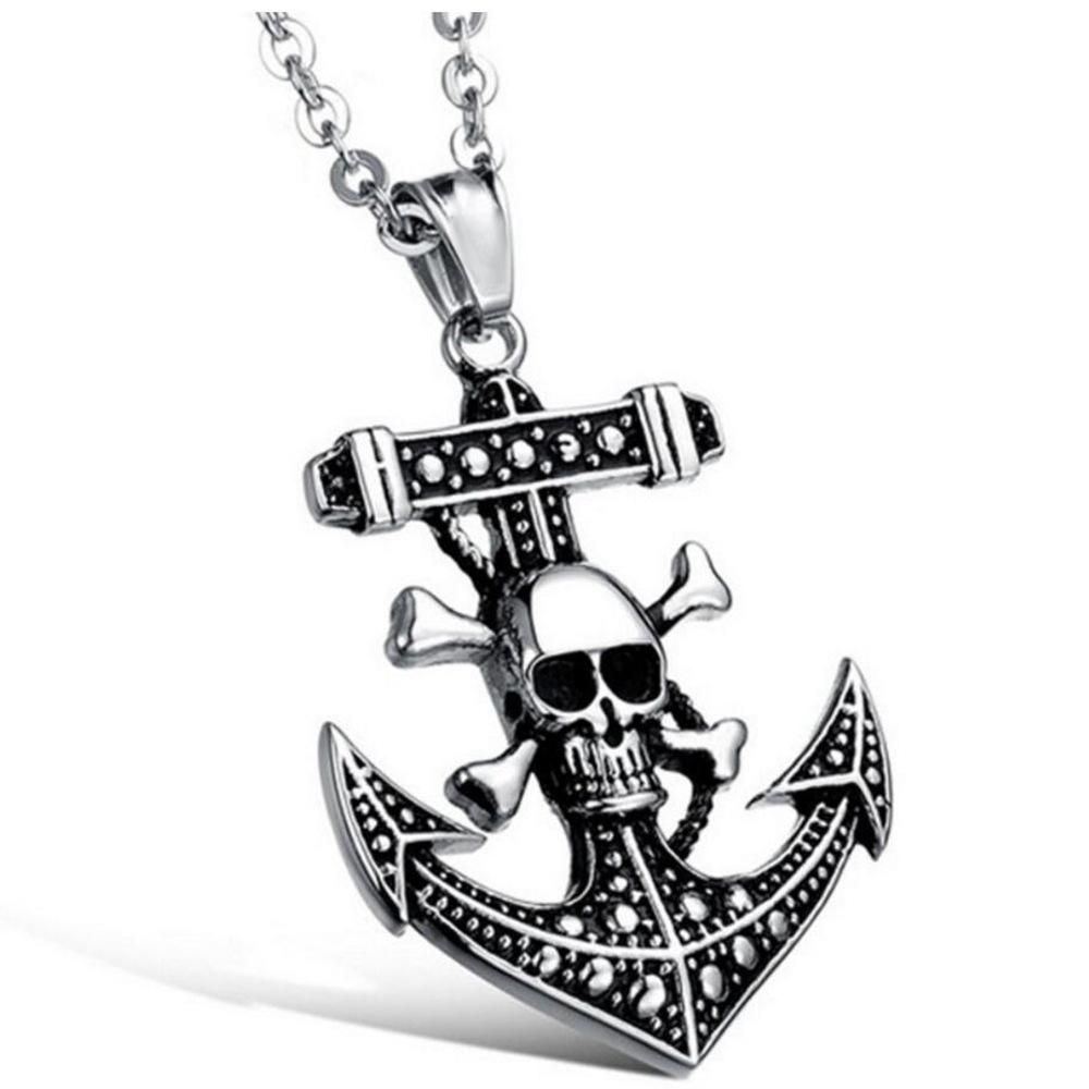 Fashion Accessories > Jewelry > Men Jewelry > Necklaces  60CM Men's Necklace Skull Anchor Pendant Necklace Men's Hanging Jewelry Pendant Steel Chain Trendy Men's Gift
