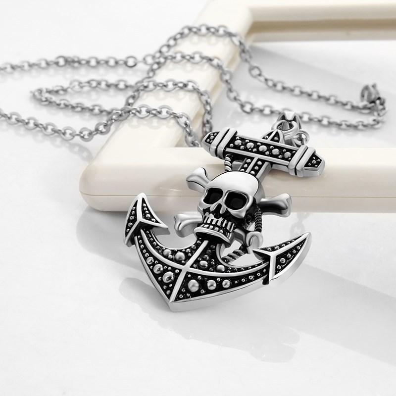 Fashion Accessories > Jewelry > Men Jewelry > Necklaces  60CM Men's Necklace Skull Anchor Pendant Necklace Men's Hanging Jewelry Pendant Steel Chain Trendy Men's Gift