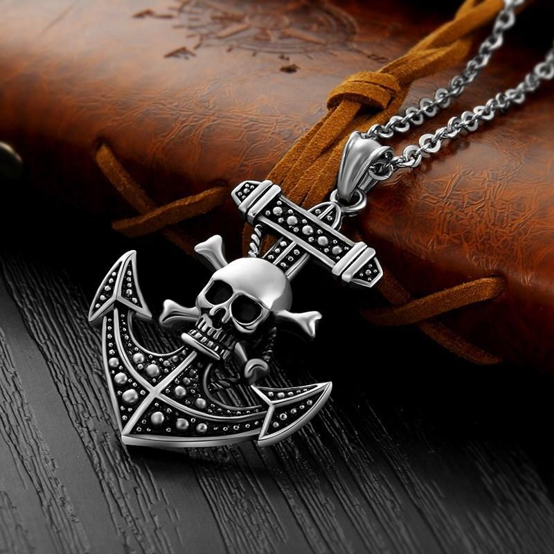 Fashion Accessories > Jewelry > Men Jewelry > Necklaces  60CM Men's Necklace Skull Anchor Pendant Necklace Men's Hanging Jewelry Pendant Steel Chain Trendy Men's Gift