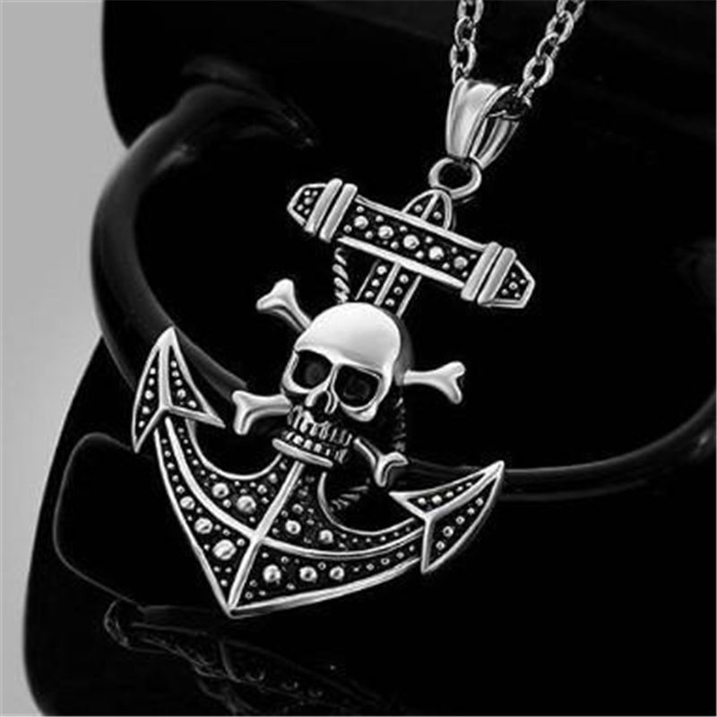 Fashion Accessories > Jewelry > Men Jewelry > Necklaces  60CM Men's Necklace Skull Anchor Pendant Necklace Men's Hanging Jewelry Pendant Steel Chain Trendy Men's Gift