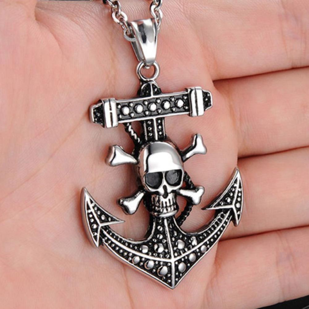 Fashion Accessories > Jewelry > Men Jewelry > Necklaces  60CM Men's Necklace Skull Anchor Pendant Necklace Men's Hanging Jewelry Pendant Steel Chain Trendy Men's Gift