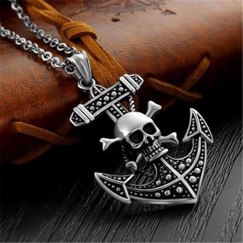 Fashion Accessories > Jewelry > Men Jewelry > Necklaces  60CM Men's Necklace Skull Anchor Pendant Necklace Men's Hanging Jewelry Pendant Steel Chain Trendy Men's Gift