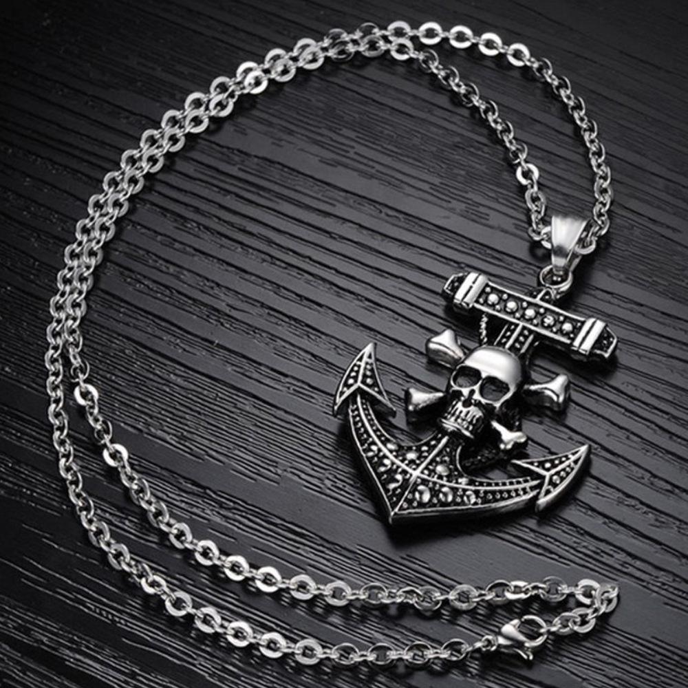 Fashion Accessories > Jewelry > Men Jewelry > Necklaces  60CM Men's Necklace Skull Anchor Pendant Necklace Men's Hanging Jewelry Pendant Steel Chain Trendy Men's Gift