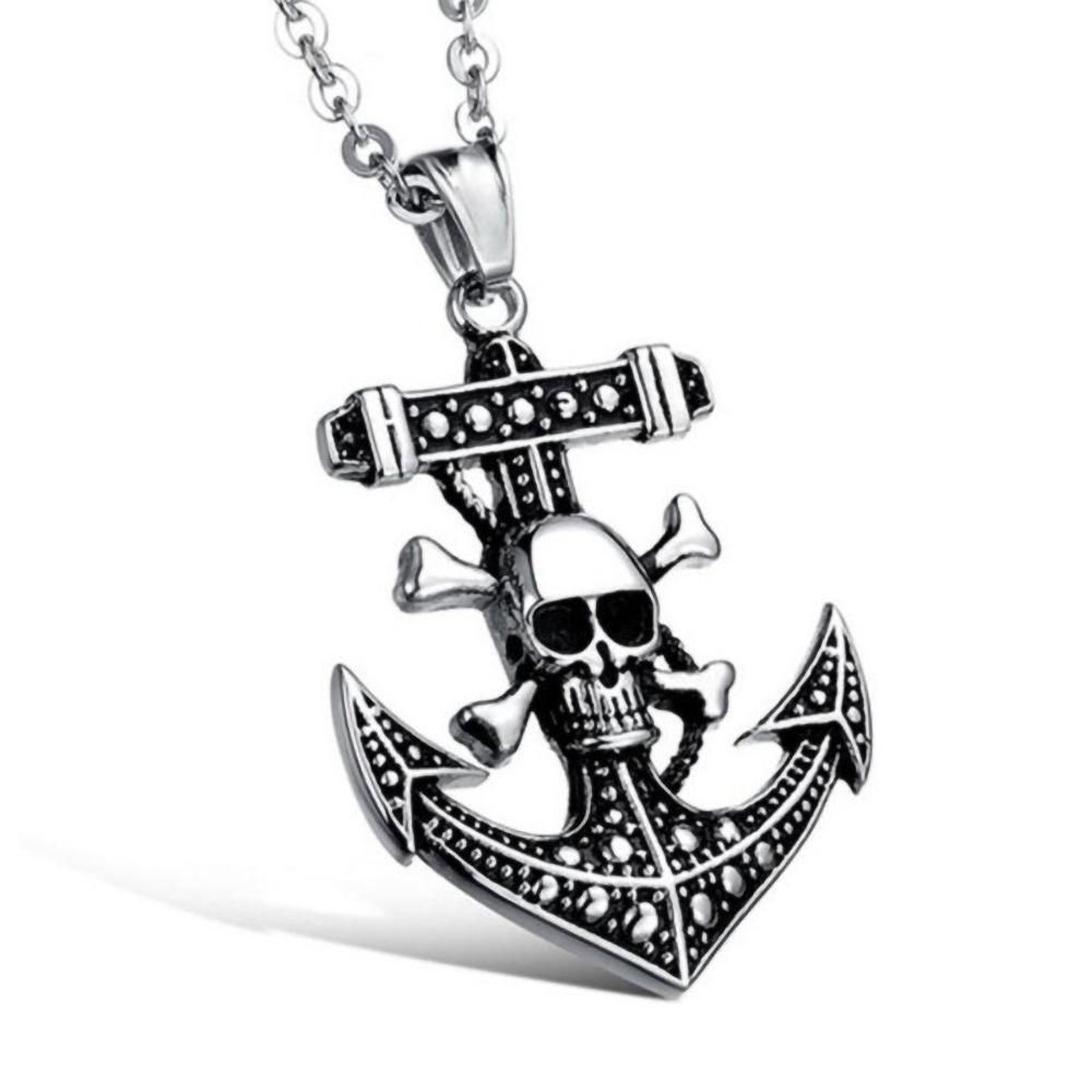 Fashion Accessories > Jewelry > Men Jewelry > Necklaces  60CM Men's Necklace Skull Anchor Pendant Necklace Men's Hanging Jewelry Pendant Steel Chain Trendy Men's Gift