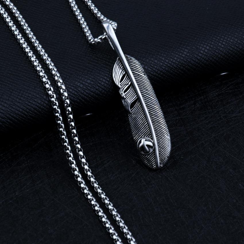 Fashion Accessories > Jewelry > Men Jewelry > Necklaces > Fashion Necklaces  60CM Retro Eagle Feather Necklace Personalized Male And Female Couple Leaf Pendant Stainless Steel Chain+Free gift box