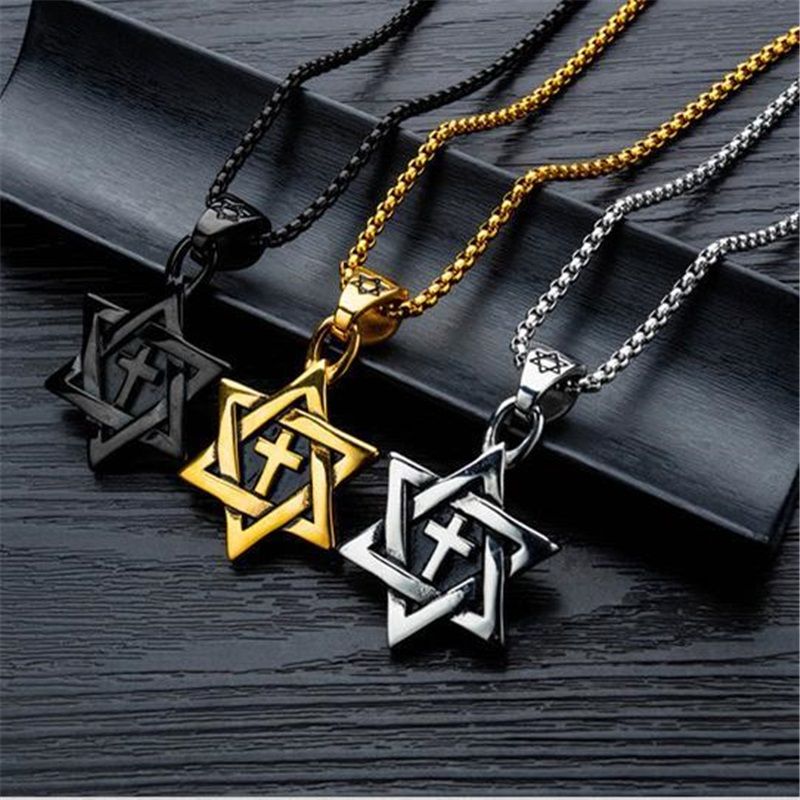 Fashion Accessories > Jewelry > Men Jewelry > Necklaces > Fashion Necklaces 60CM Six-pointed Star Men's Necklace Men's Trendy Hip-hop Pendant Pendant Long Sweater Chain Accessories Gifts+Free gift box