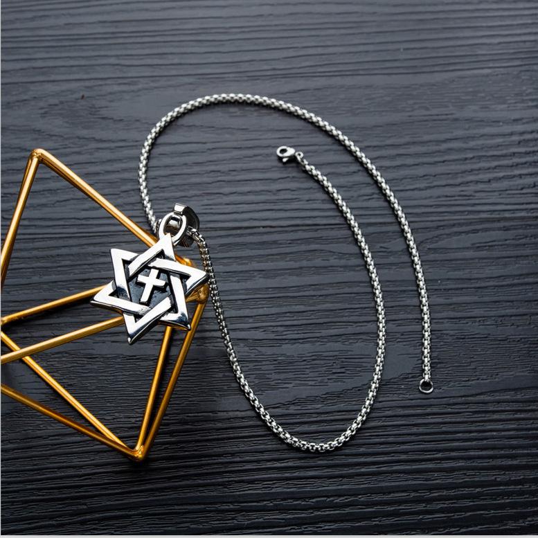 Fashion Accessories > Jewelry > Men Jewelry > Necklaces > Fashion Necklaces 60CM Six-pointed Star Men's Necklace Men's Trendy Hip-hop Pendant Pendant Long Sweater Chain Accessories Gifts+Free gift box