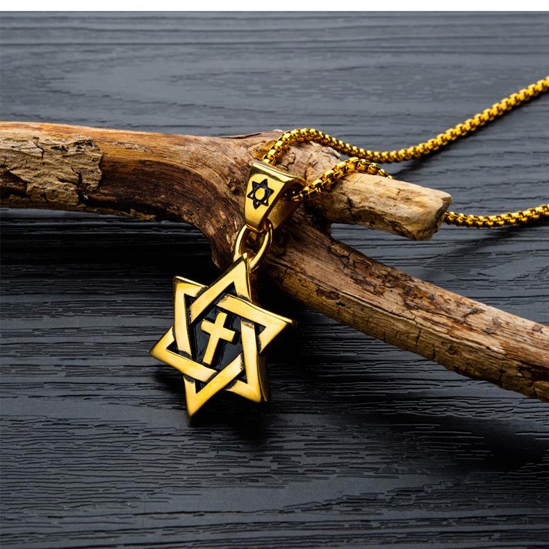 Fashion Accessories > Jewelry > Men Jewelry > Necklaces > Fashion Necklaces 60CM Six-pointed Star Men's Necklace Men's Trendy Hip-hop Pendant Pendant Long Sweater Chain Accessories Gifts+Free gift box