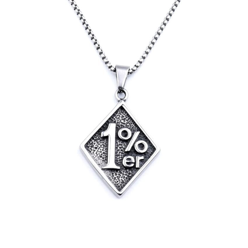 Wear It And Make The Most Unique 1%! European And American Retro  1%Er Square Tag Titanium Steel Necklace, Personalized Couple Punk Style, Release Your Trendy Attitude Fashion Accessories Jewelry 60CM