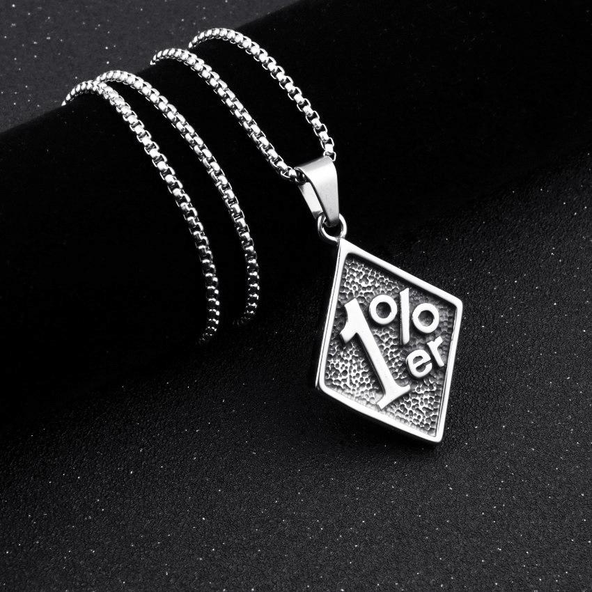 Wear It And Make The Most Unique 1%! European And American Retro  1%Er Square Tag Titanium Steel Necklace, Personalized Couple Punk Style, Release Your Trendy Attitude Fashion Accessories Jewelry 60CM