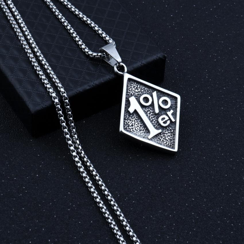 Wear It And Make The Most Unique 1%! European And American Retro  1%Er Square Tag Titanium Steel Necklace, Personalized Couple Punk Style, Release Your Trendy Attitude Fashion Accessories Jewelry 60CM