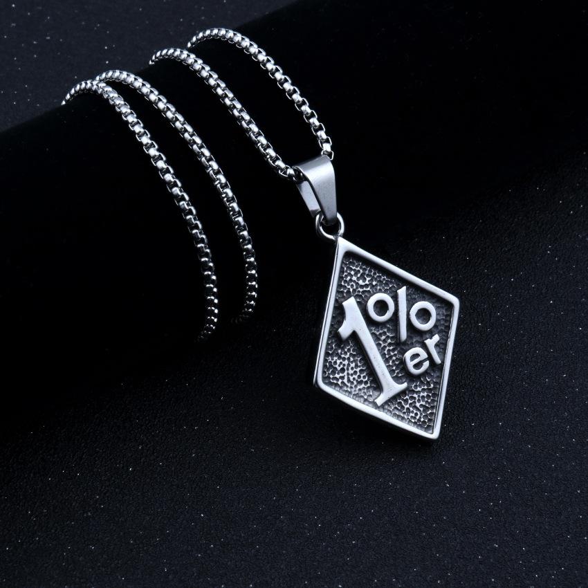 Wear It And Make The Most Unique 1%! European And American Retro  1%Er Square Tag Titanium Steel Necklace, Personalized Couple Punk Style, Release Your Trendy Attitude Fashion Accessories Jewelry 60CM