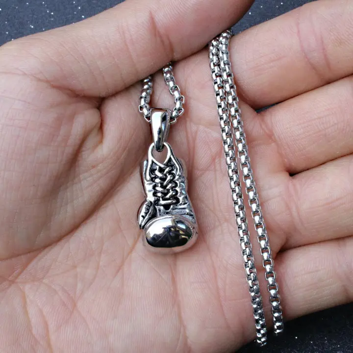 Wear It And Be The Hardest-Core Fitness Expert! 60cm Fitness Necklace, Muscle Boxing Pendant, Titanium Steel Material, Release Your Strength Attitude Men Jewelry > Necklaces
