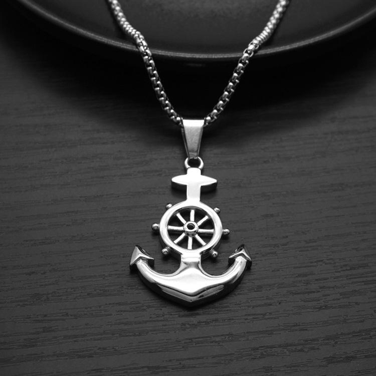 60CM Titanium Steel Anchor Necklace｜European And American Street Hip-hop Trendy Chain｜Nightclub Party Eye-catching Artifact｜Retro Silver Men's Pendant｜Stainless Steel Jewelry Men Jewelry > Necklaces