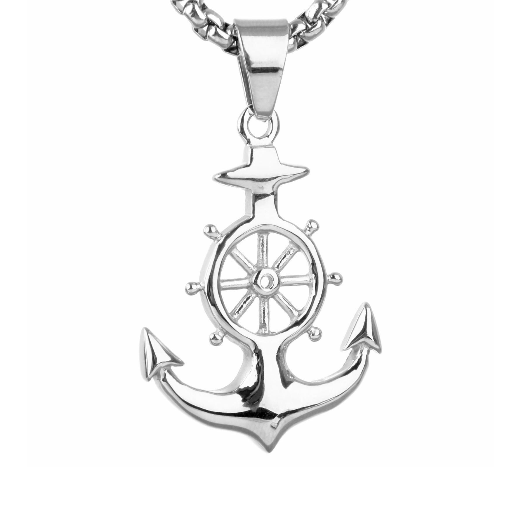 60CM Titanium Steel Anchor Necklace｜European And American Street Hip-hop Trendy Chain｜Nightclub Party Eye-catching Artifact｜Retro Silver Men's Pendant｜Stainless Steel Jewelry Men Jewelry > Necklaces