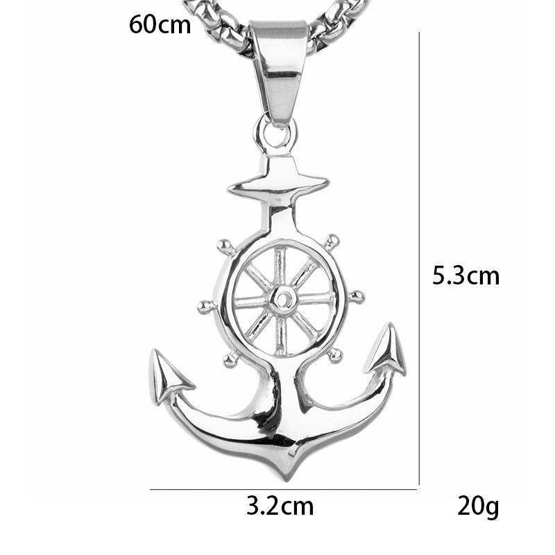 60CM Titanium Steel Anchor Necklace｜European And American Street Hip-hop Trendy Chain｜Nightclub Party Eye-catching Artifact｜Retro Silver Men's Pendant｜Stainless Steel Jewelry Men Jewelry > Necklaces
