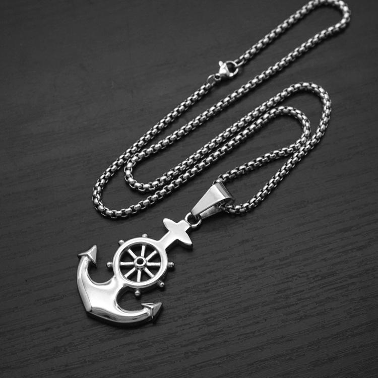 60CM Titanium Steel Anchor Necklace｜European And American Street Hip-hop Trendy Chain｜Nightclub Party Eye-catching Artifact｜Retro Silver Men's Pendant｜Stainless Steel Jewelry Men Jewelry > Necklaces