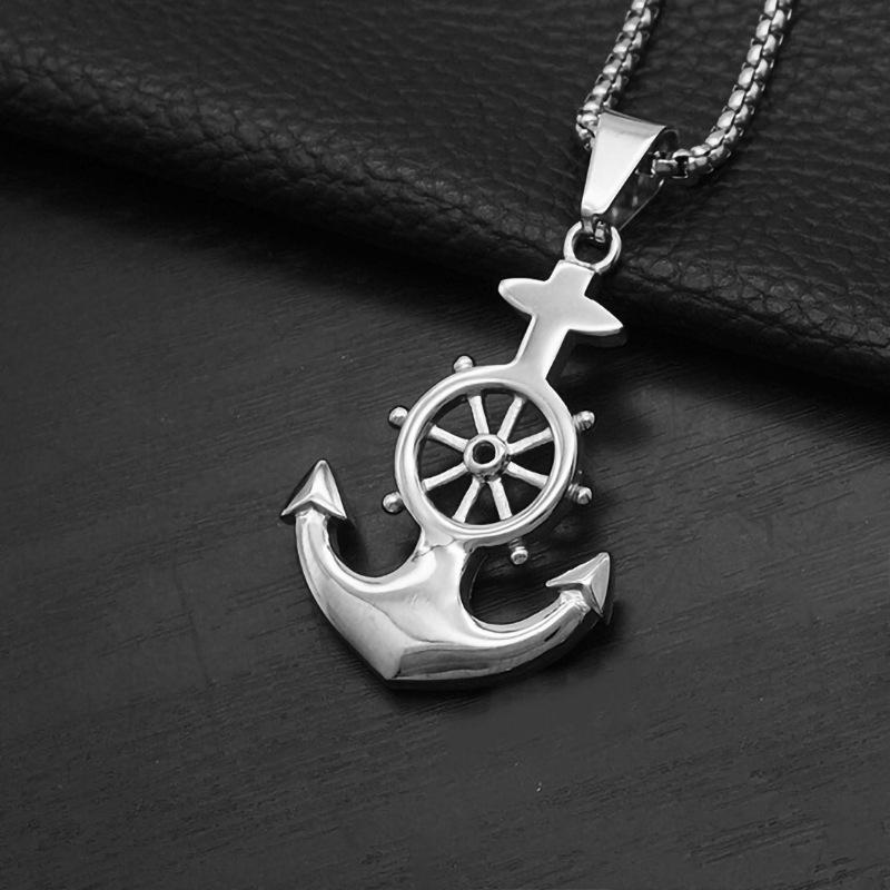 60CM Titanium Steel Anchor Necklace｜European And American Street Hip-hop Trendy Chain｜Nightclub Party Eye-catching Artifact｜Retro Silver Men's Pendant｜Stainless Steel Jewelry Men Jewelry > Necklaces